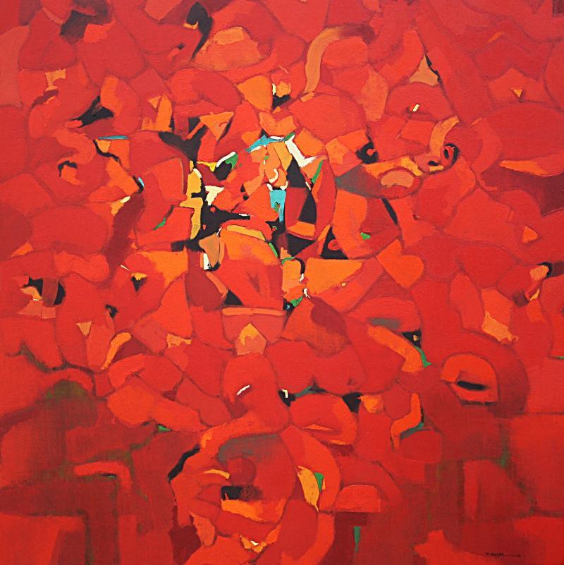 Abstract oil painting titled 'Untitled 7', 48x48 inches, by artist Yogesh Murkute on Canvas
