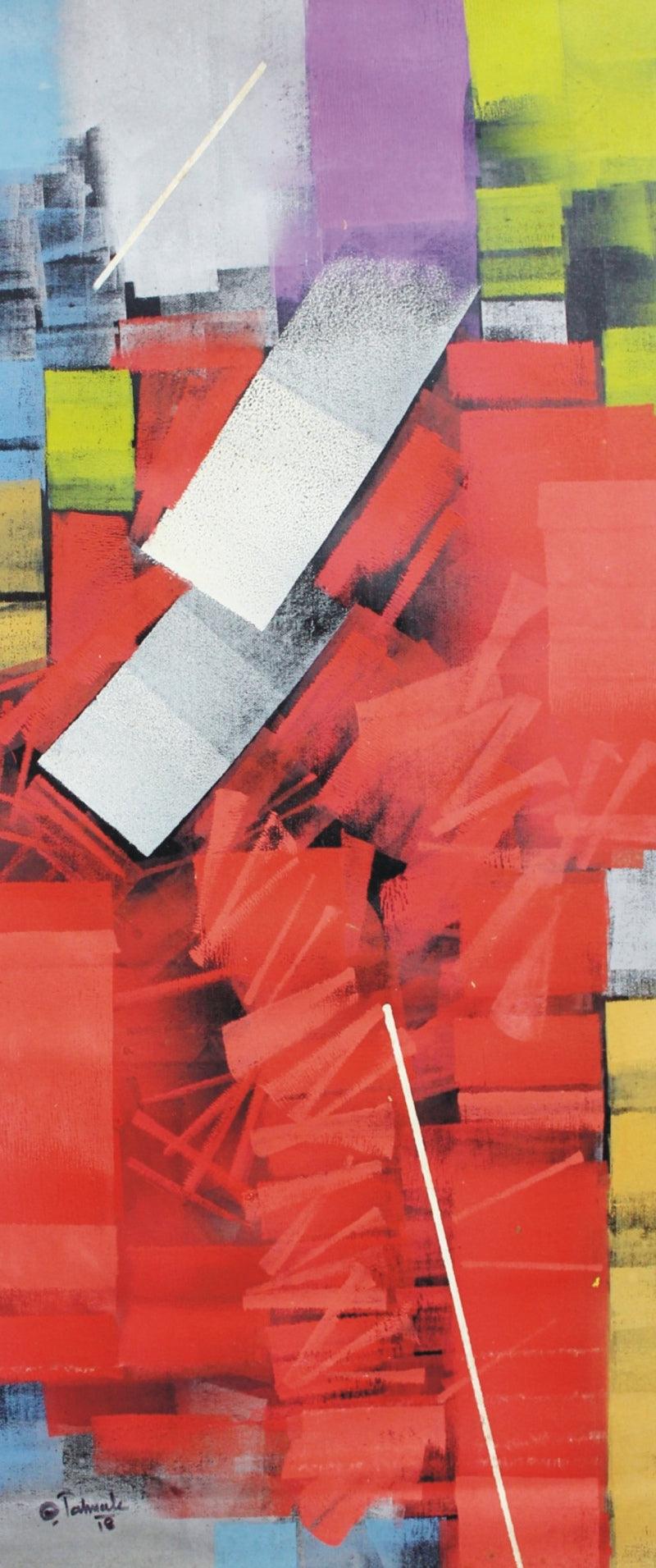 Abstract oil painting titled 'Untitled 71', 39x16 inches, by artist Sudhir Talmale on Canvas