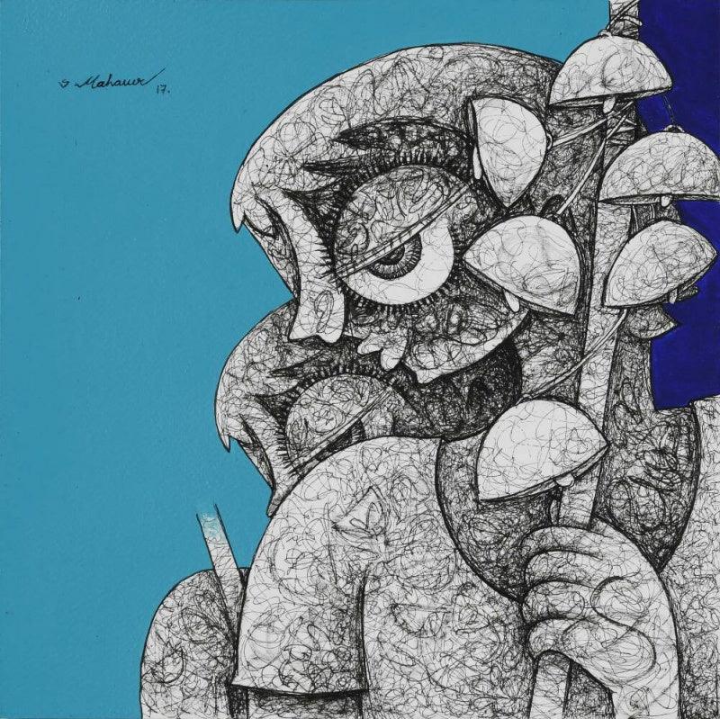 Figurative acrylic ink painting titled 'Untitled 8', 10x10 inches, by artist Mahavir  Verma on paper