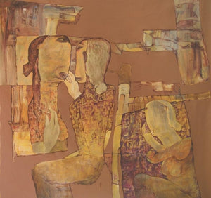 Untitled 8 (The Gathering) by Raju Baviskar, Original Acrylic Figurative Painting on Canvas, X-Large Horizontal Wall Art
