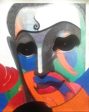 Untitled 8 (Abstract Buddha) by Prakaash Chandwadkar, Original Mixed Media Religious Painting on Canvas, Medium Vertical Wall Art