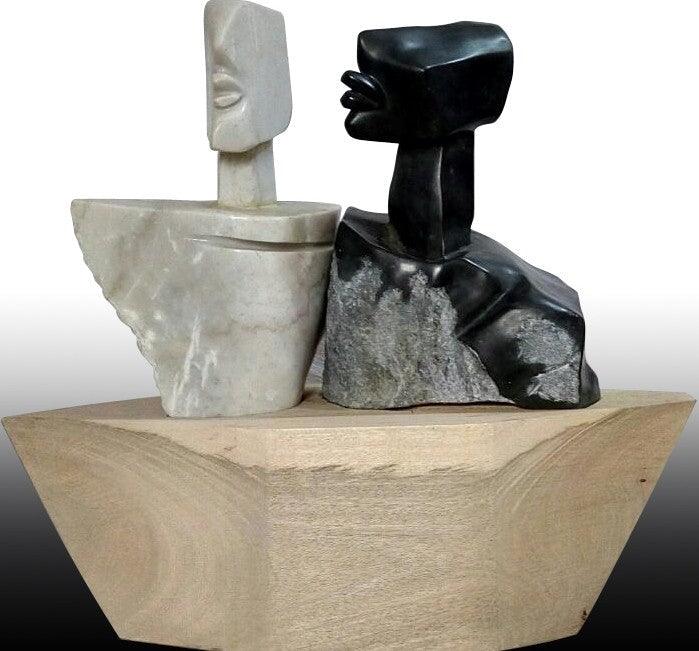 Figurative sculpture titled 'Untitled 8', 34x37x12 inches, by artist Pradeep Jogdand on White, Black Marble