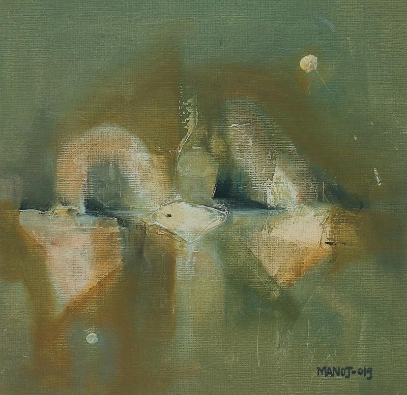 Abstract oil painting titled 'Untitled 8', 10x10 inches, by artist Manoj Kajbale on Paper