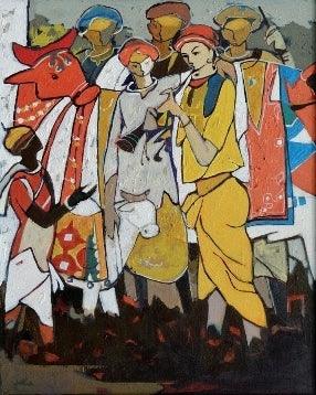 Figurative acrylic painting titled 'Untitled 8', 30x24 inches, by artist Sanjiv Sankpal on Canvas