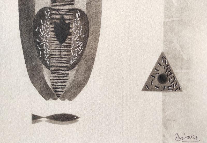 Abstract charcoal drawing titled 'Untitled 83', 8x12 inches, by artist Narendra Jatav on Paper