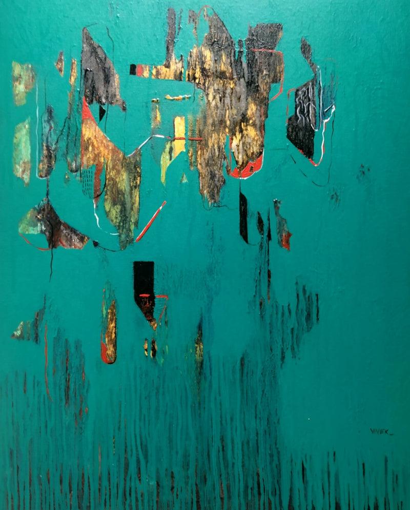 Abstract acrylic painting titled 'Untitled 84', 30x24 inches, by artist Vivek Nimbolkar on Canvas