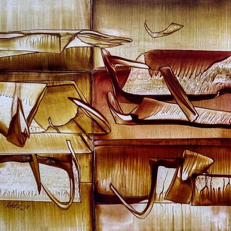 Abstract oil painting titled 'Untitled 9', 12x12 inches, by artist Ramesh Kher on Paper