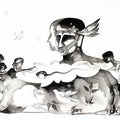 Figurative ink drawing titled 'Untitled 9', 22x30 inches, by artist Milan Desai on paper