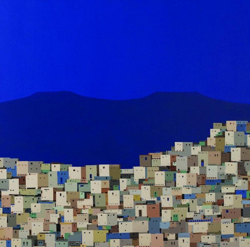 Cityscape acrylic painting titled 'Untitled 9', 48x48 inches, by artist Madan Pawar on Canvas