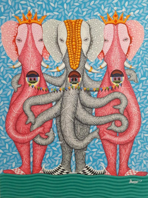 contemporary acrylic painting titled 'Untitled 9', 48x36 inches, by artist Arvind Dubey on Canvas