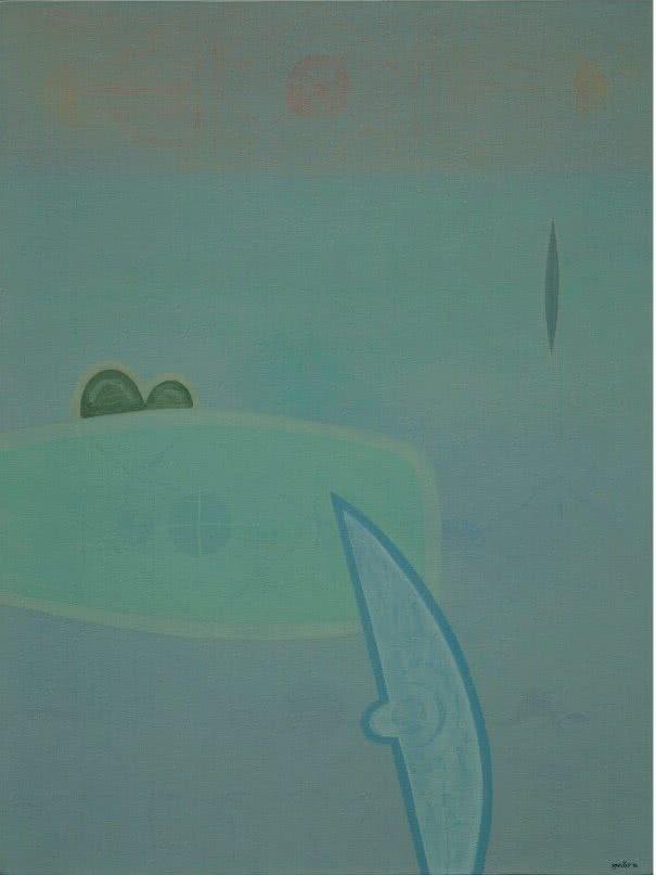 Abstract acrylic painting titled 'Untitled 9', 48x36 inches, by artist Bhushan Vaidhya on Canvas