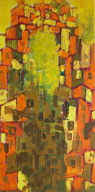 Abstract oil painting titled 'Untitled 9', 24x12 inches, by artist Karishma Wadhwa on Canvas