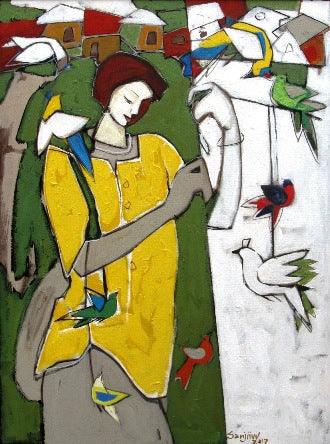 Figurative acrylic painting titled 'Untitled 9', 32x24 inches, by artist Sanjiv Sankpal on Canvas