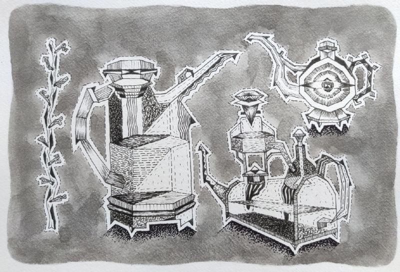 contemporary mixed media drawing titled 'Untitled 9', 8x12 inches, by artist Amol Khade on Paper