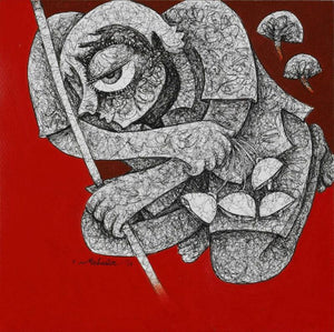 Figurative acrylic ink painting titled 'Untitled 9', 10x10 inches, by artist Mahavir  Verma on paper