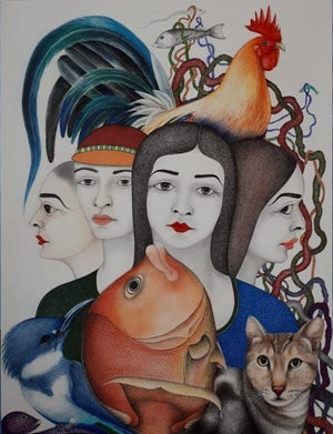 Figurative mixed media painting titled 'Untitled 9', 30x22 inches, by artist Rajesh Salagaonkar on Paper