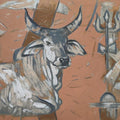 Animals oil painting titled 'Untitled 94', 48x48 inches, by artist Santoshkumar Patil on Canvas