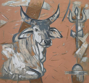 Animals oil painting titled 'Untitled 94', 48x48 inches, by artist Santoshkumar Patil on Canvas