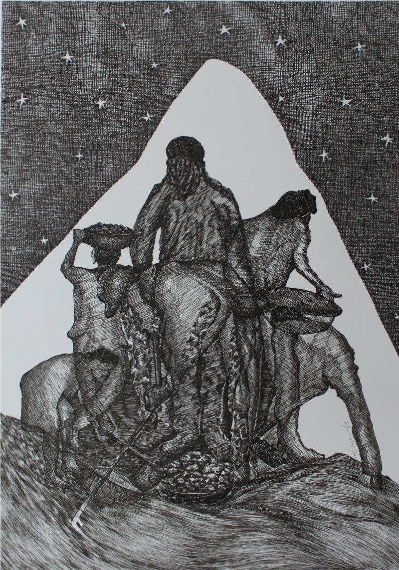 contemporary pen ink drawing titled 'Untitled', 11x9 inches, by artist Appalachari Chalapaka on Paper