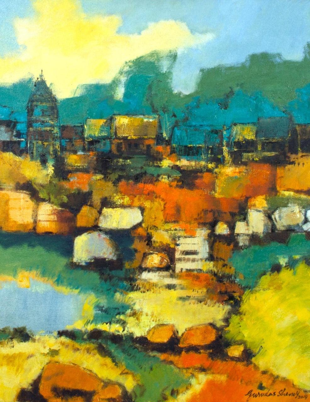 Landscape oil painting titled 'Untitled', 30x24 inches, by artist Gurudas Shenoy on Canvas