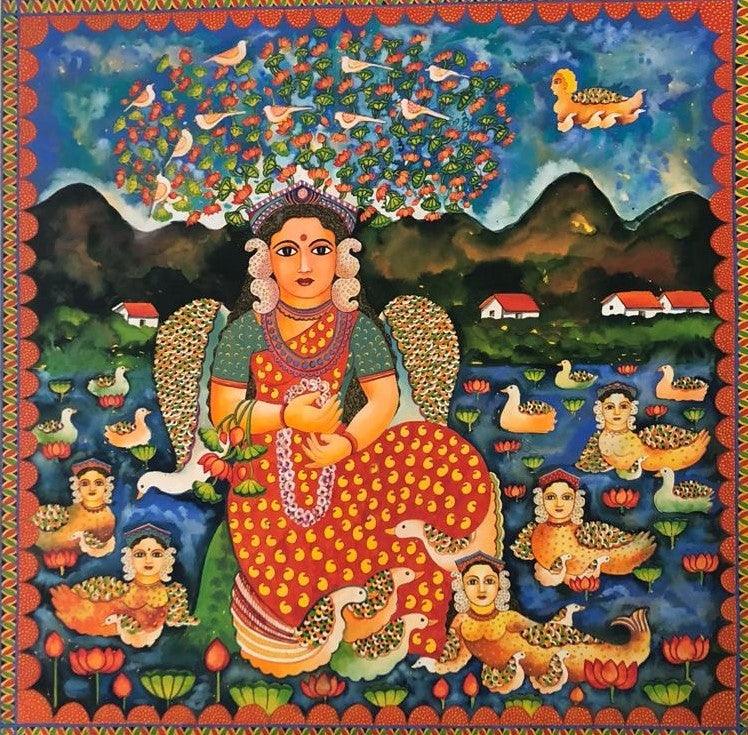 Figurative watercolor painting titled 'Untitled', 36x36 inches, by artist Jayasri Burman on Paper