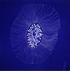 Abstract mixed media painting titled 'Untitled', 18x18 inches, by artist Poonam Biswas on Fabric