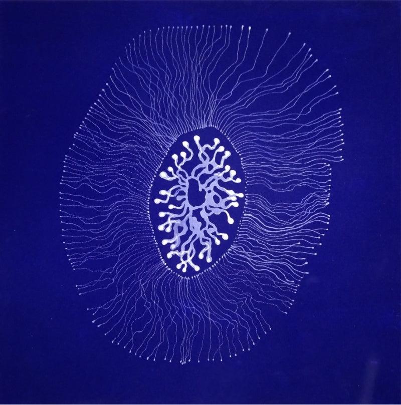 Abstract mixed media painting titled 'Untitled', 18x18 inches, by artist Poonam Biswas on Fabric