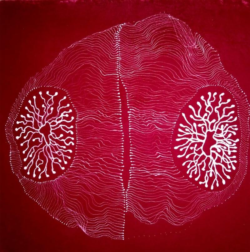 Abstract mixed media painting titled 'Untitled', 18x18 inches, by artist Poonam Biswas on Fabric