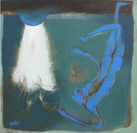 Figurative acrylic painting titled 'Untitled', 12x12 inches, by artist Pradip Kumar Sau on Canvas