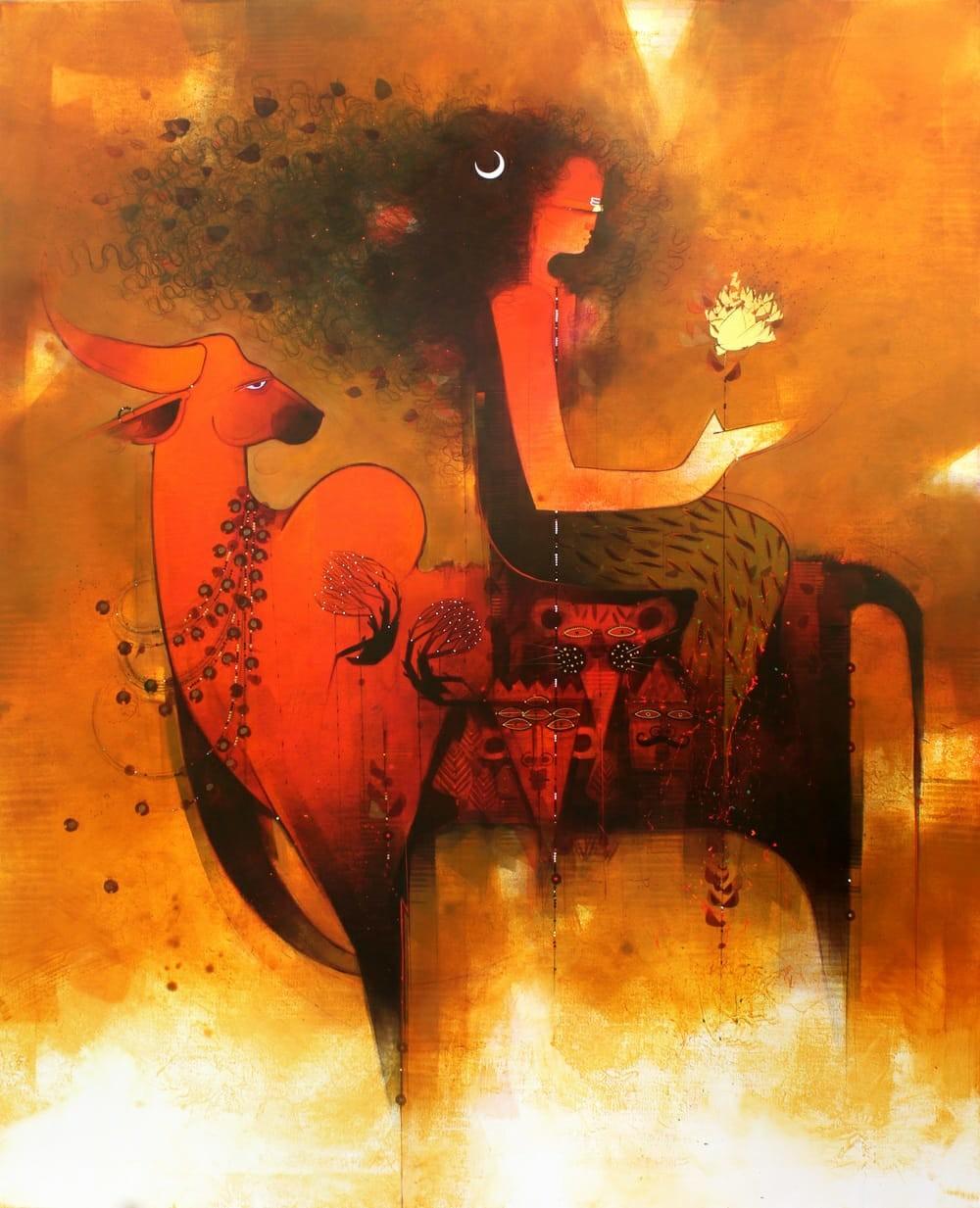 Figurative acrylic painting titled 'Untitled', 60x48 inches, by artist Amol Pawar on Canvas