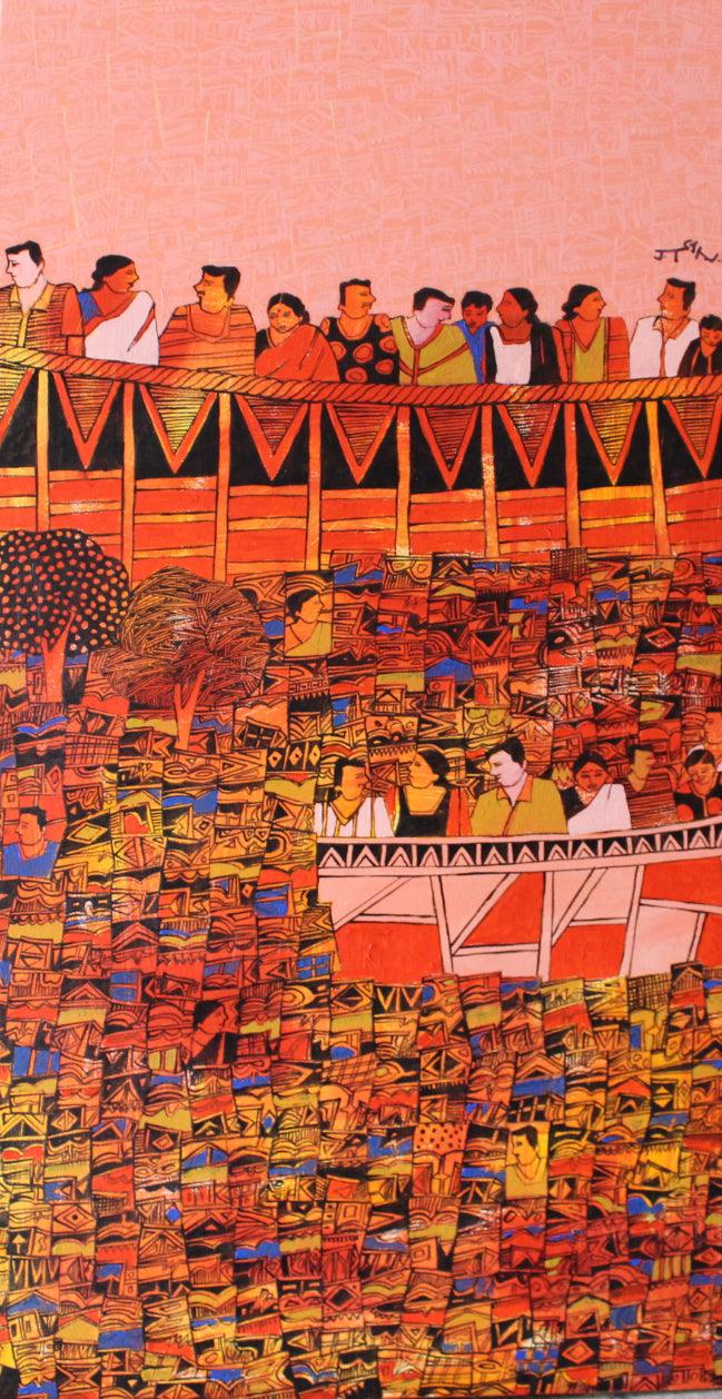 Abstract acrylic painting titled 'Untitled', 36x18 inches, by artist Rama Krishna V on Canvas