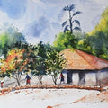 Landscape watercolor painting titled 'Untitled', 14x27 inches, by artist Ramdas Thorat on Paper