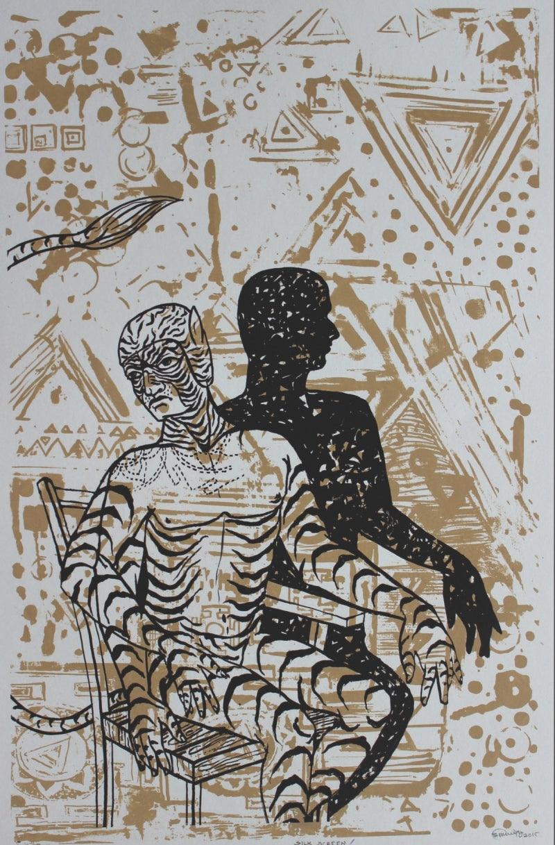 Figurative printmaking titled 'Untitled', 28x18 inches, by artist Abhishek Chourasia on Paper