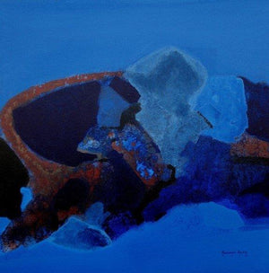 Untitled (Submerged Forms) by Ravindra Parkhi, Original Acrylic Abstract Painting on Canvas, Small Square Wall Art