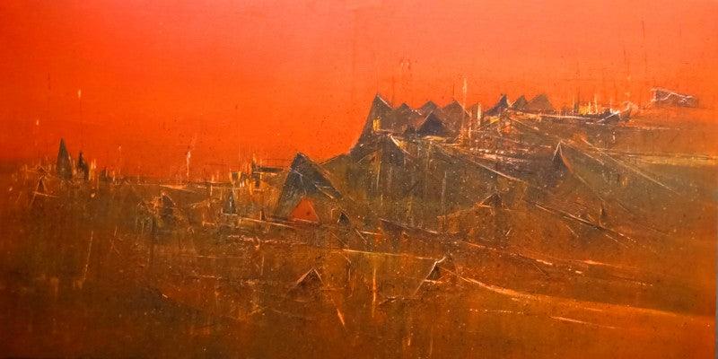 Abstract acrylic painting titled 'Untitled', 24x48 inches, by artist Dnyaneshwar Dhavale on canvas