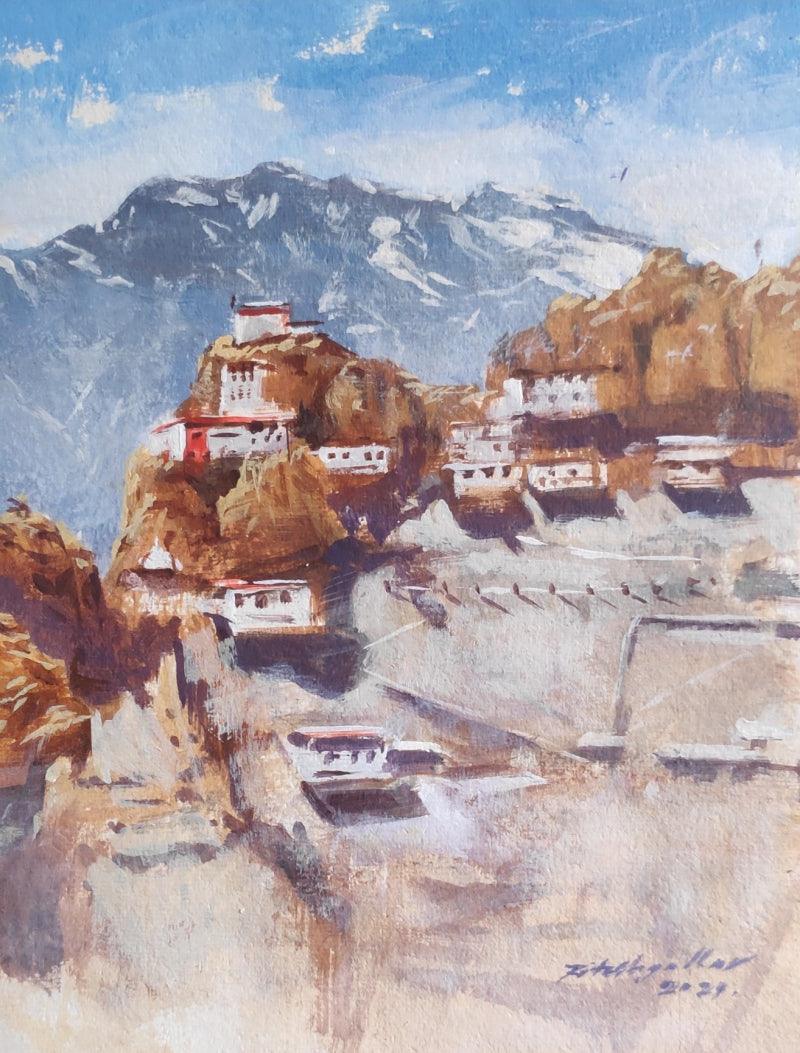 Landscape acrylic painting titled 'Untitled', 10x8 inches, by artist Ritesh Jadhav on Paper