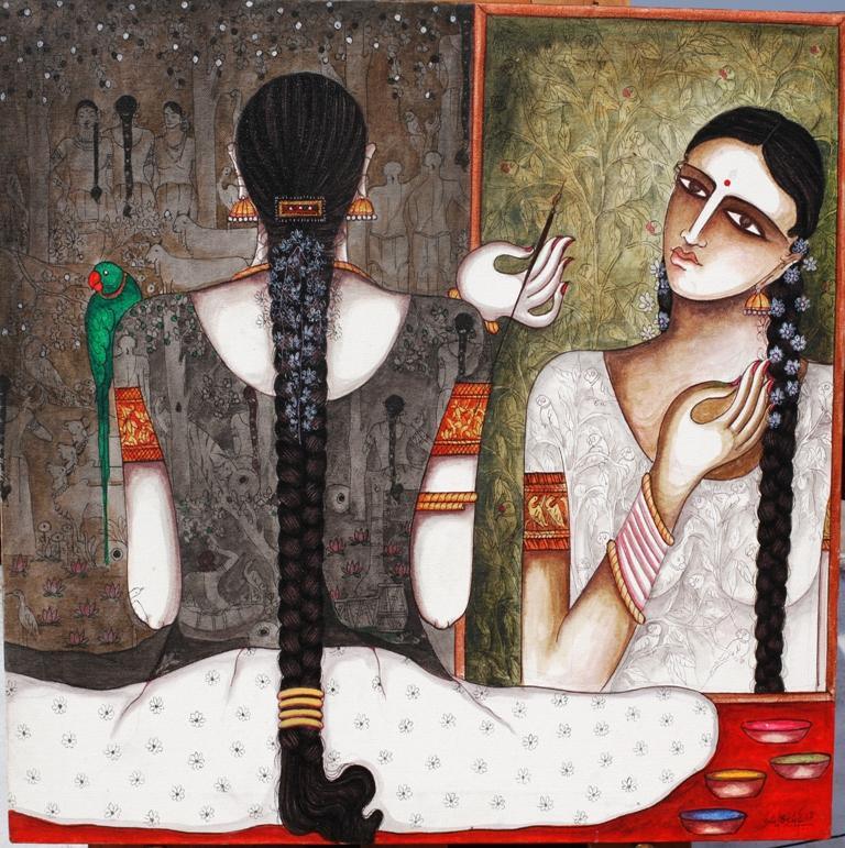 Figurative acrylic painting titled 'Untitled', 24x24 inches, by artist Kappari Kishan on Canvas