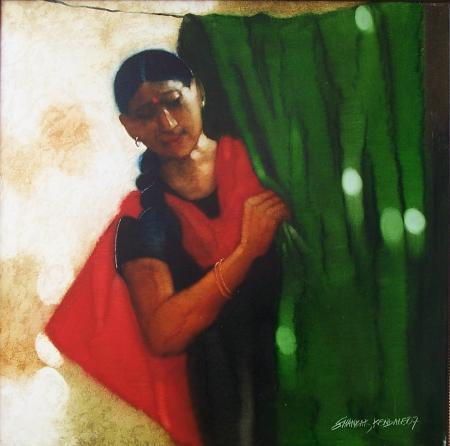Figurative acrylic painting titled 'Untitled', 36x36 inches, by artist Shankar Kendale on Canvas
