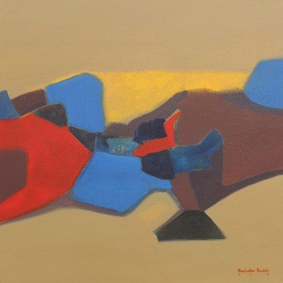 Abstract acrylic painting titled 'Untitled', 24x24 inches, by artist Ravindra Parkhi on Canvas