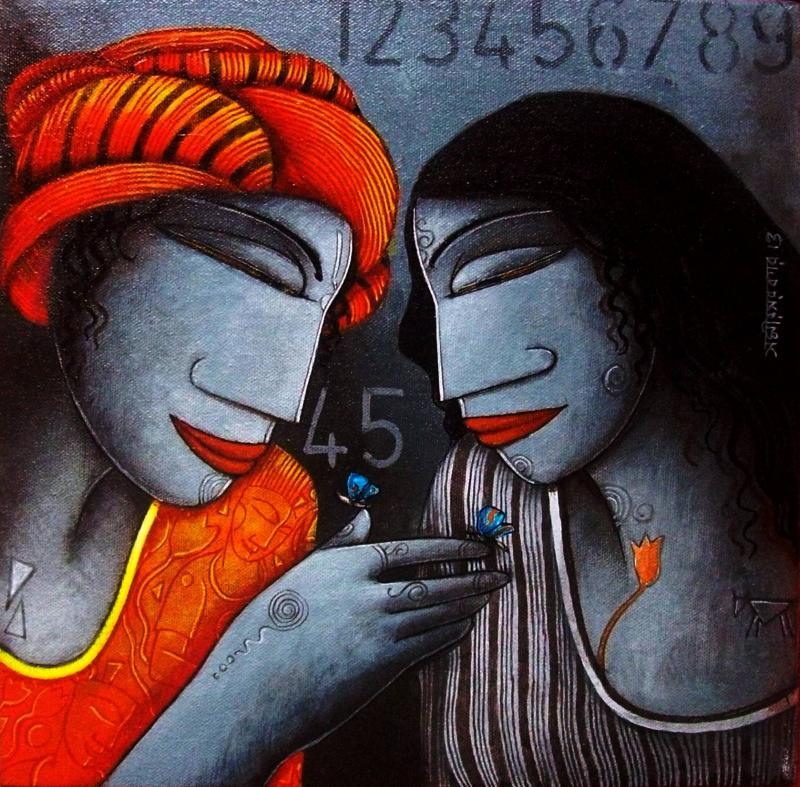 Figurative acrylic painting titled 'Untitled', 12x12 inches, by artist Samir Sarkar on Canvas