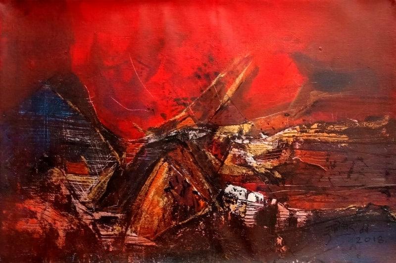 Abstract acrylic painting titled 'Untitled', 12x18 inches, by artist Dnyaneshwar Dhavale on Canvas