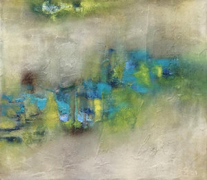 Untitled (Suspended Moments) by Goutam Mukherjee, Original Oil Abstract Painting on Canvas, Small Horizontal Wall Art