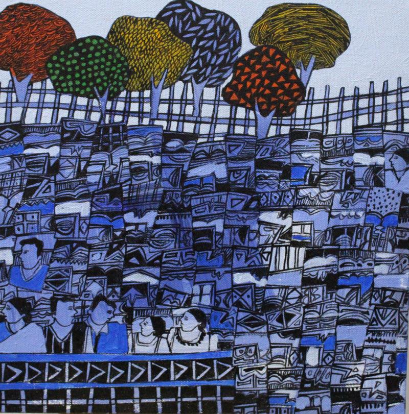 Abstract acrylic painting titled 'Untitled', 12x12 inches, by artist Rama Krishna V on Canvas