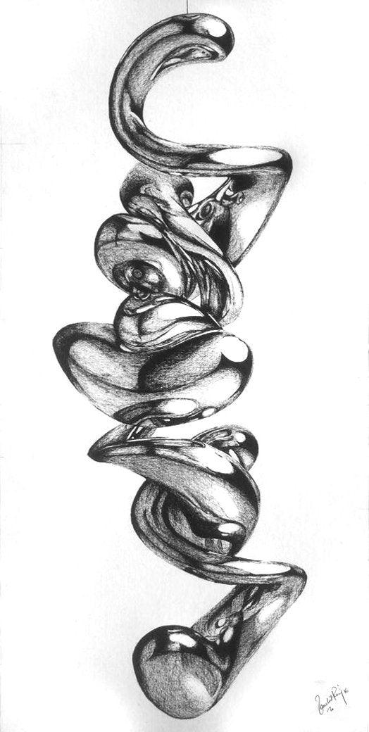Abstract pen drawing titled 'Untitled', 16x30 inches, by artist Sanchit Raj on Paper