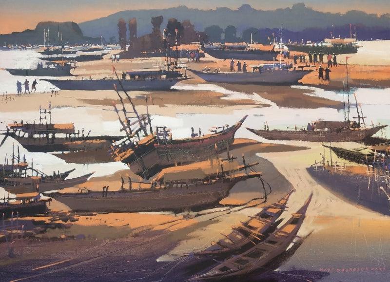 Seascape acrylic painting titled 'Untitled', 30x40 inches, by artist Hari Dhongade on Canvas