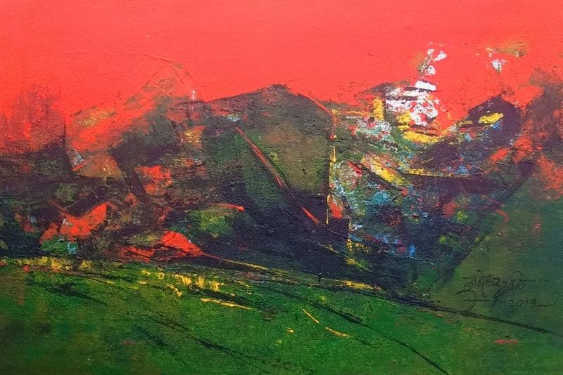 Abstract acrylic painting titled 'Untitled', 12x18 inches, by artist Dnyaneshwar Dhavale on Canvas