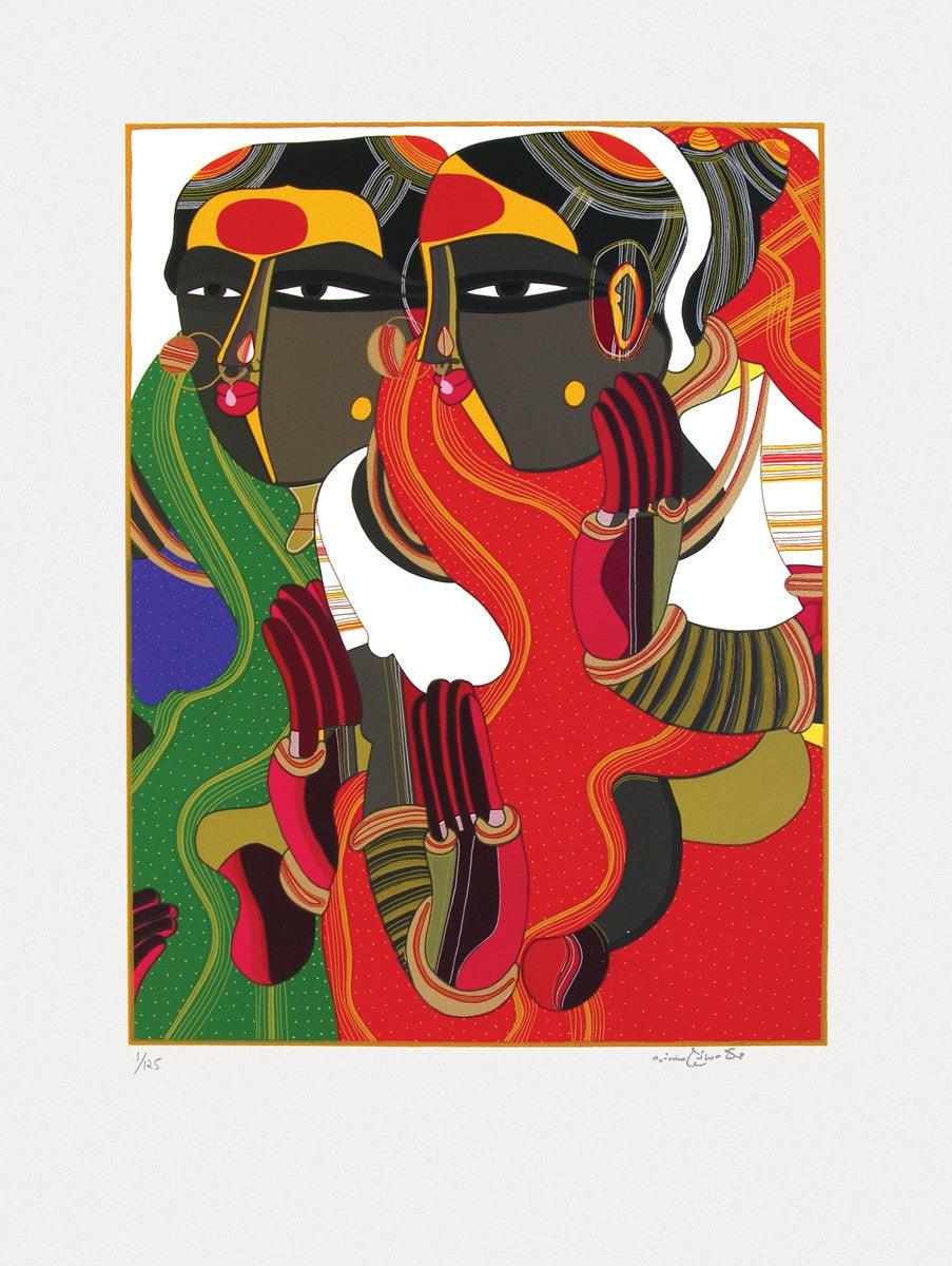 Figurative serigraphs painting titled 'Untitled', 30x22 inches, by artist Thota Vaikuntam on Paper