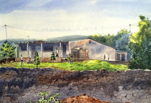 Landscape watercolor painting titled 'Untitled', 20x28 inches, by artist Ramdas Thorat on Paper