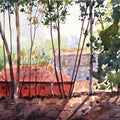 Landscape watercolor painting titled 'Untitled', 15x22 inches, by artist Ramdas Thorat on Paper