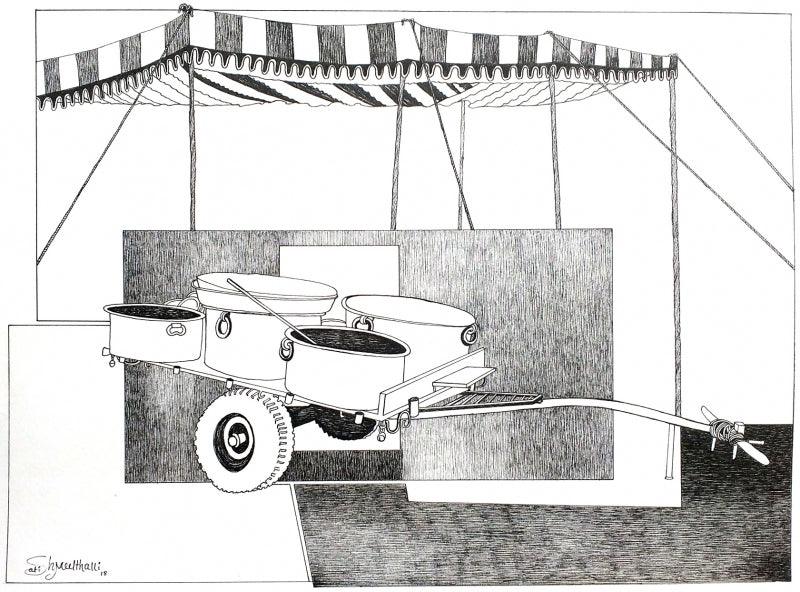 Still-life archival ink drawing titled 'Untitled', 11x15 inches, by artist Satish Multhalli on Canson Paper